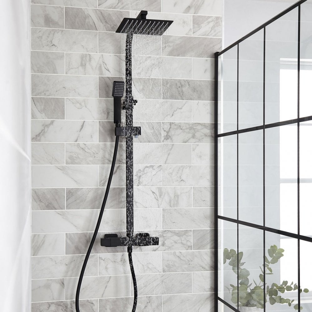 Nero Square Thermostatic Bar Shower with Overhead Drencher and Sliding Handset