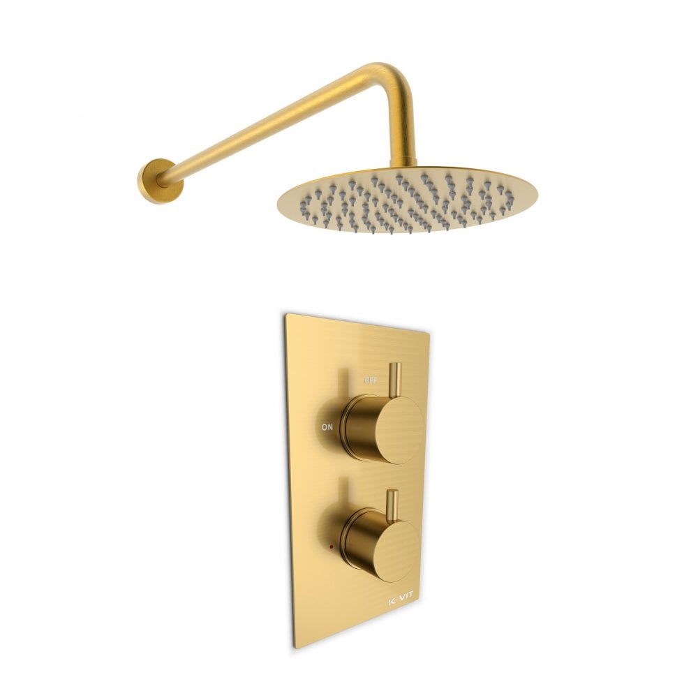 Ottone Thermostatic Concealed Shower with Fixed Overhead Drencher Brushed Brass